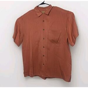 Jos A Bank Mens Shirt Orange Brown 100% Silk Beach Lounge Casual Short Sleeve L